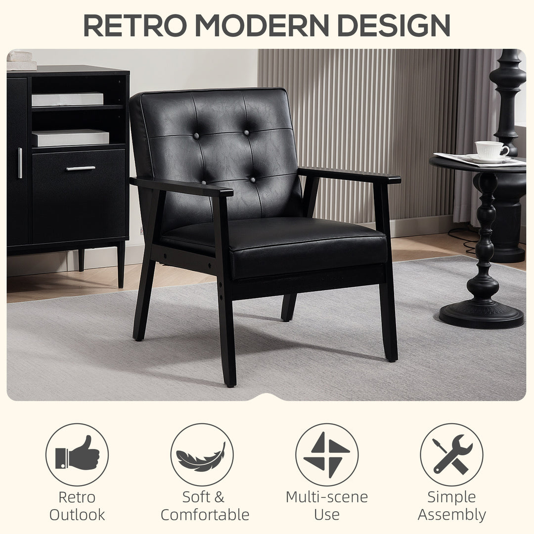 Retro-Style Accent Chair, with Faux Leather Seat - Black