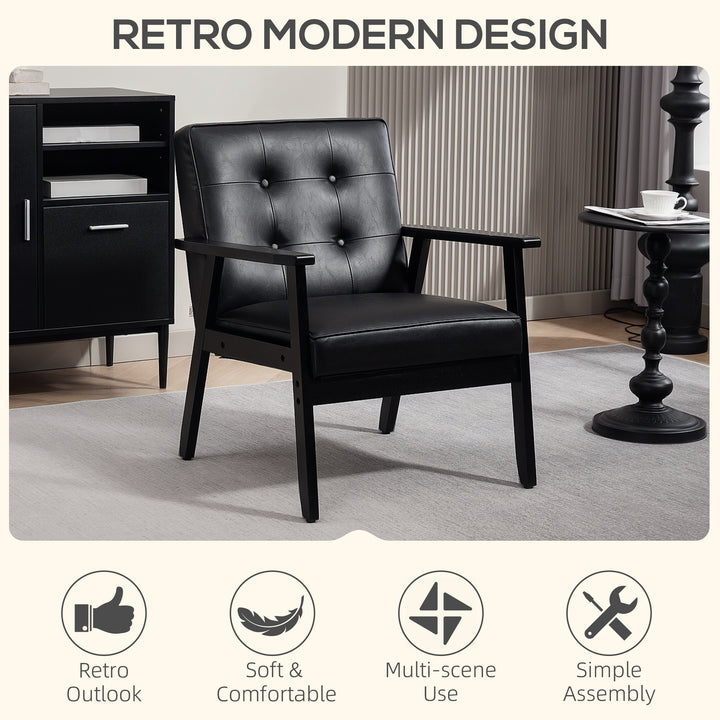Retro-Style Accent Chair, with Faux Leather Seat - Black