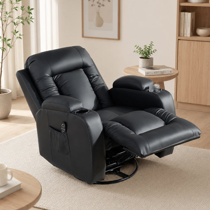 PU Leather Recliner Chair, Recliner Armchair with Extended Footrest, C