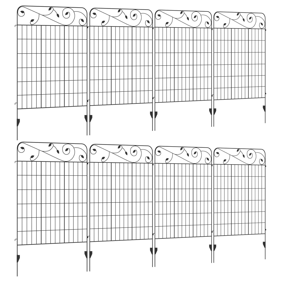 Decorative Garden Fencing, 8PCs 43in x 23ft Outdoor Picket Fence Panels, Rustproof Metal Wire Landscape Flower Bed Border Edging Animal Barrier, Black