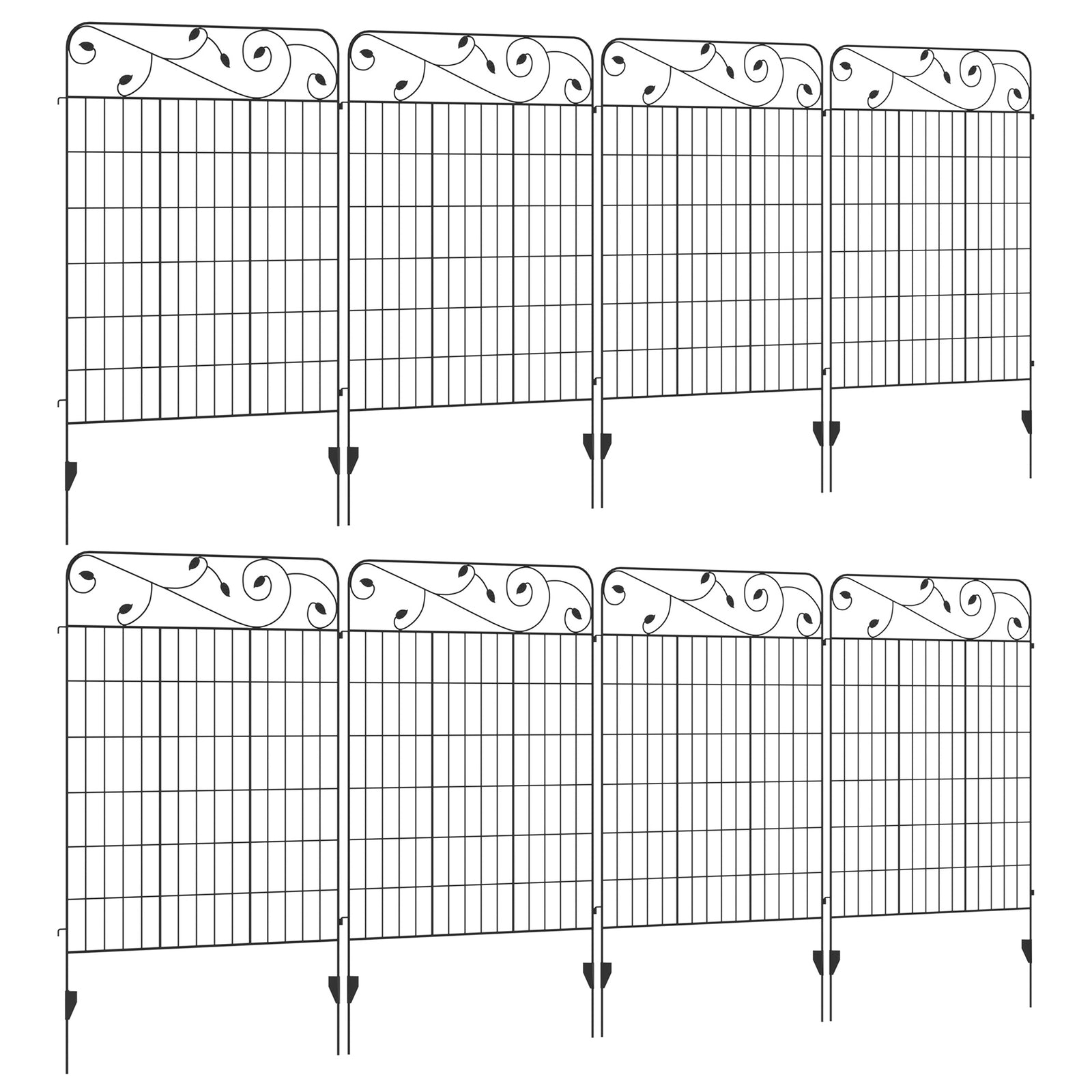 Decorative Garden Fencing, 8PCs 43in x 23ft Outdoor Picket Fence Panels, Rustproof Metal Wire Landscape Flower Bed Border Edging Animal Barrier, Black