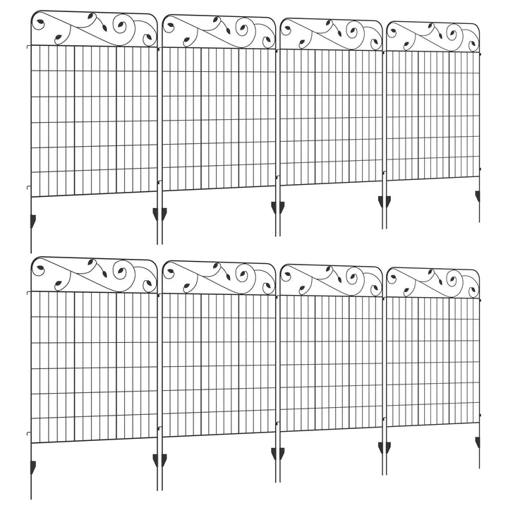 Decorative Garden Fencing, 8PCs 43in x 23ft Outdoor Picket Fence Panels, Rustproof Metal Wire Landscape Flower Bed Border Edging Animal Barrier, Black