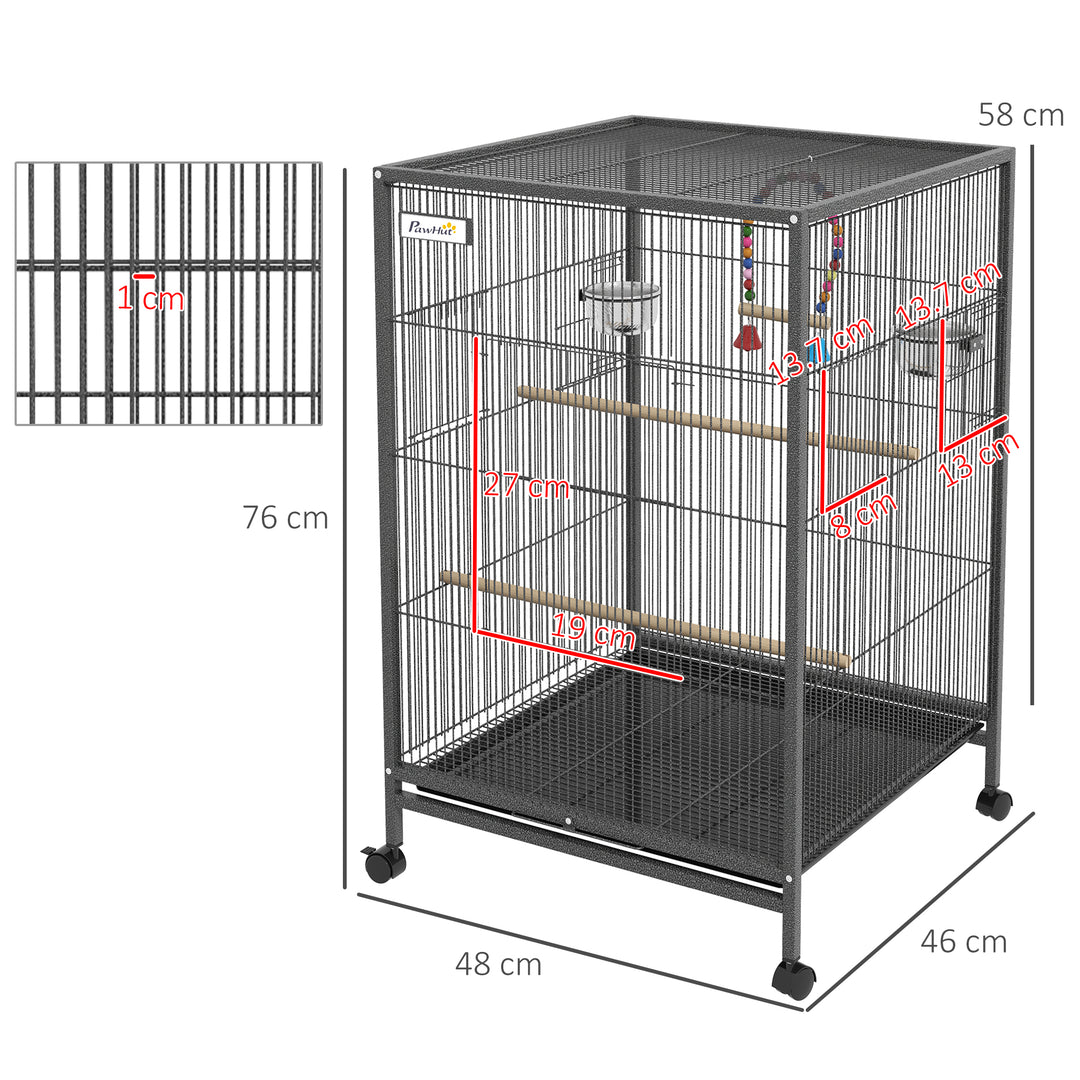 PawHut Bird Cage, Budgie Cage, with Rolling Stand, for Small Birds - Grey | Aosom UK