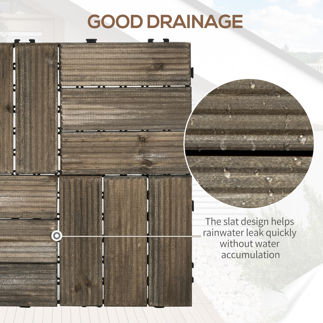27 Pcs Wooden Interlocking Decking Tiles, Outdoor Flooring Tiles for Patio, Balcony, Terrace, Hot Tub, 30 x 30 cm per Piece, 2.5㎡ per Pack, Charcoal Grey