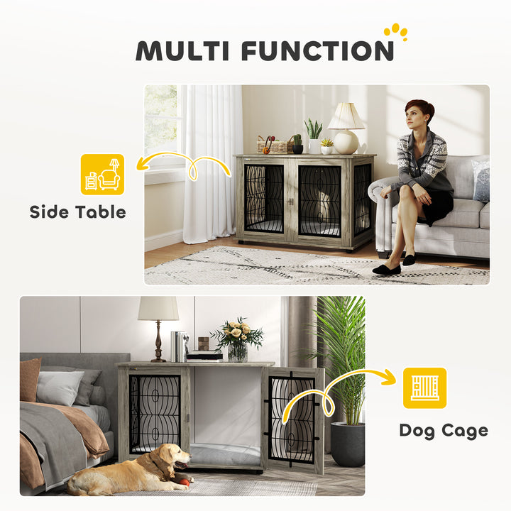 Indoor Dog Crate Furniture End Table with Soft Washable Cushion, Lockable Front Door, for Extra Large Dogs - Grey