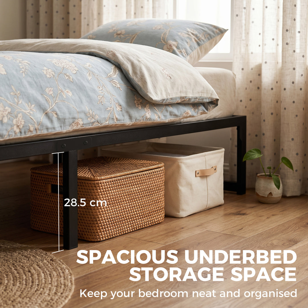 4ft6 Double Bed Frame with Underbed Storage and Steel Slat Support, 32