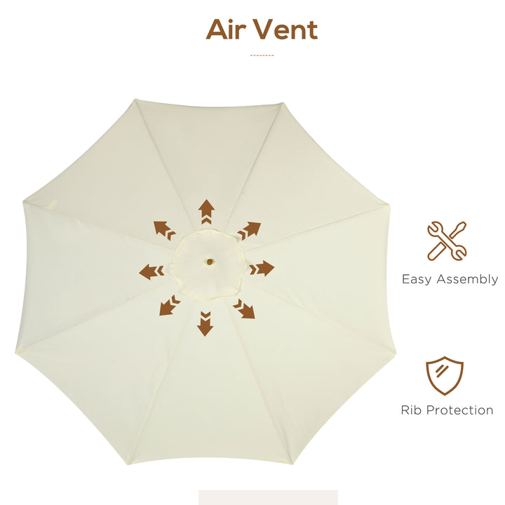 3.3(m) Patio Umbrella, Garden Parasol, Outdoor Sun Shade Canopy with 8 Bamboo Ribs, Ruffles and Wood Pole, Beige