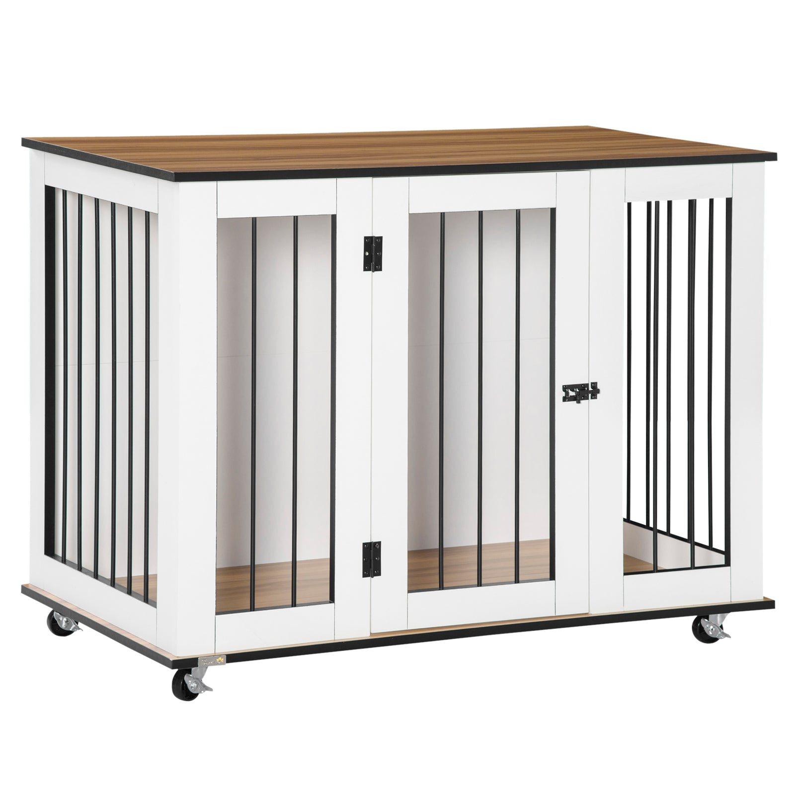 Dog Crate Furniture, Dog Cage End Table, with Wheels, for Large Dogs, 106 x 60 x 82 cm - White