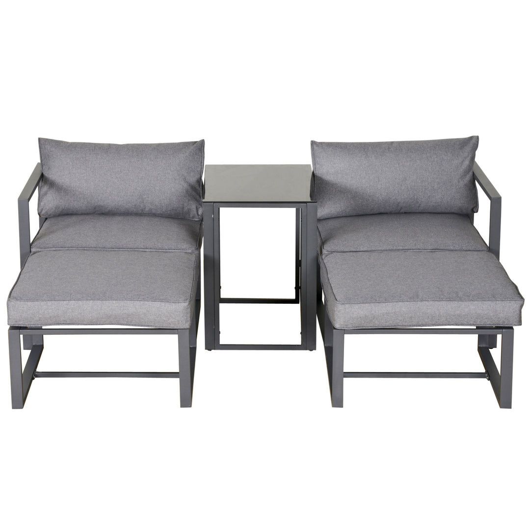 MCL 5 Piece Garden Aluminium Conversation Sofa Set Patio Furniture Set Outdoor 2 Sofas 2 Footstools End Table with Cushions