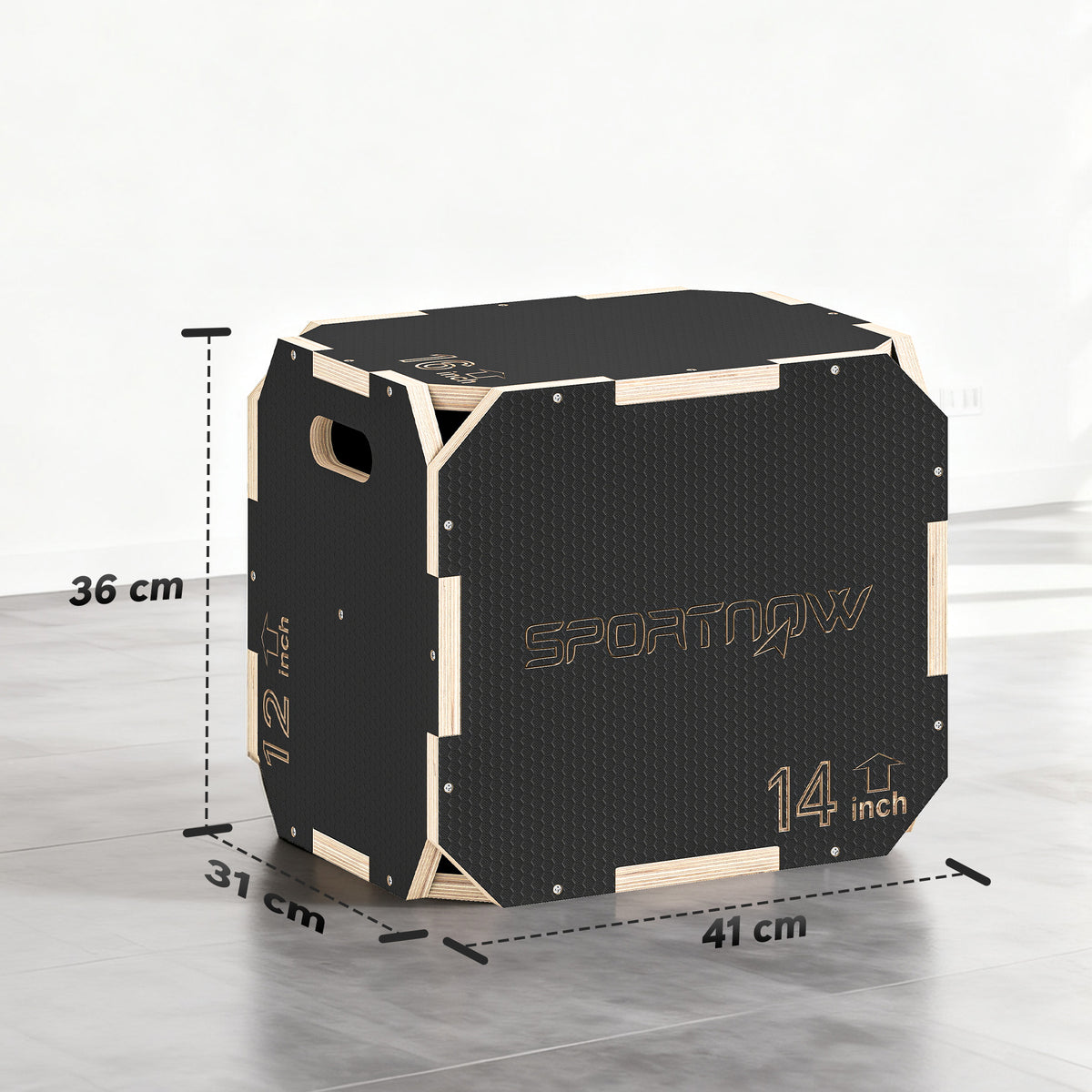 Non-Slip Plyo Box, Corner-free Wooden Jump Box, 31 x 36 x 41 cm