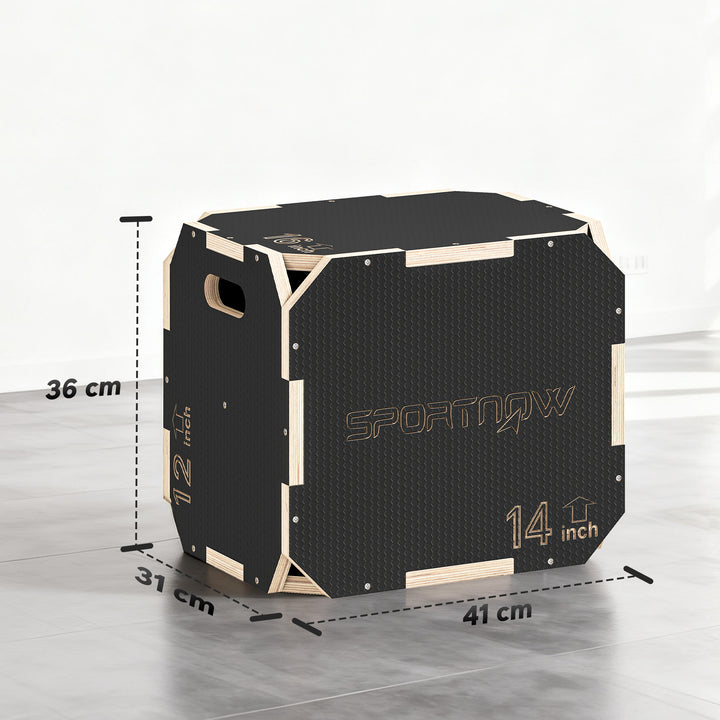 Non-Slip Plyo Box, Corner-free Wooden Jump Box, 31 x 36 x 41 cm