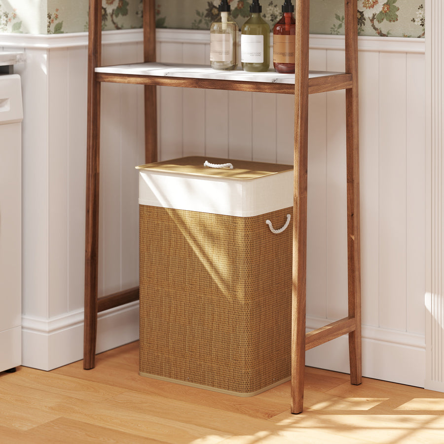 Bamboo Laundry Basket with Lid, 72L Laundry Hamper with Rope Handles, Washing Basket with Removable Washable Liner Bag for Bathroom, Bedroom, Brown