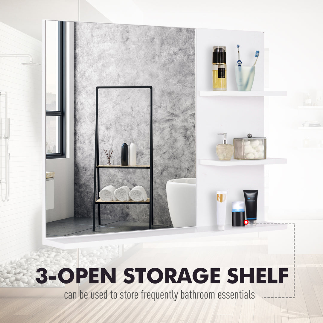 MCL Modern Bathroom Mirror, Wall-mounted Vanity Mirror with 3 Tiers Storage Shelves for Make Up, White