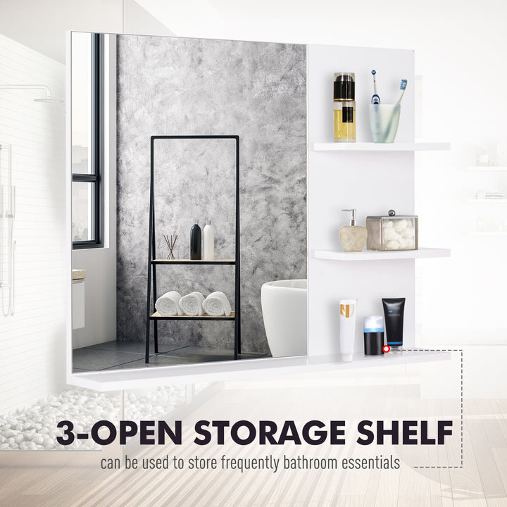 MCL Modern Bathroom Mirror, Wall-mounted Vanity Mirror with 3 Tiers Storage Shelves for Make Up, White