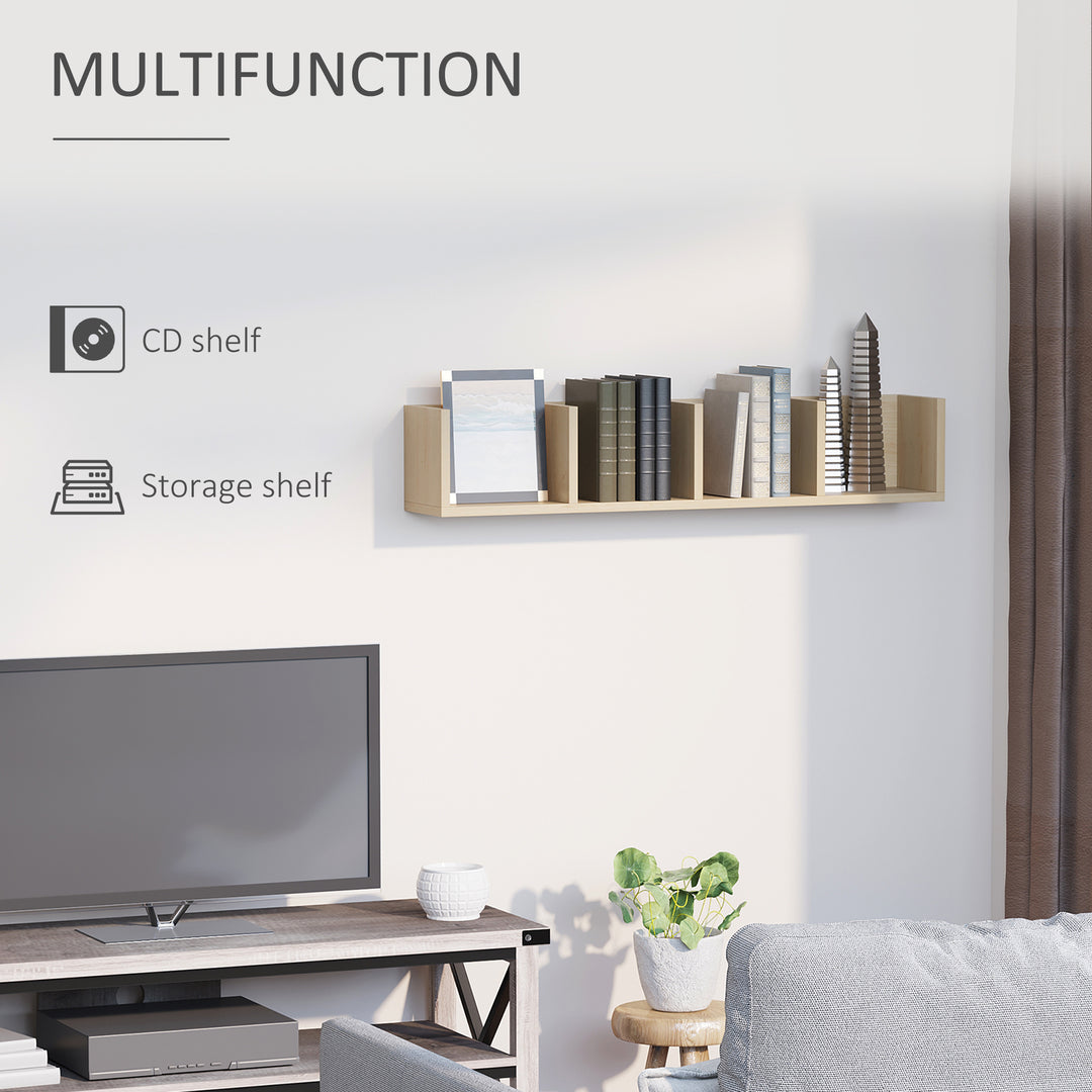 Wall Mount 84 CD / 56 DVD/Blu-ray/ Media Storage Rack 4 Cubes, Wooden Shelf Organiser Unit Bookcase Display, Set of 2, Natural Wood Finish