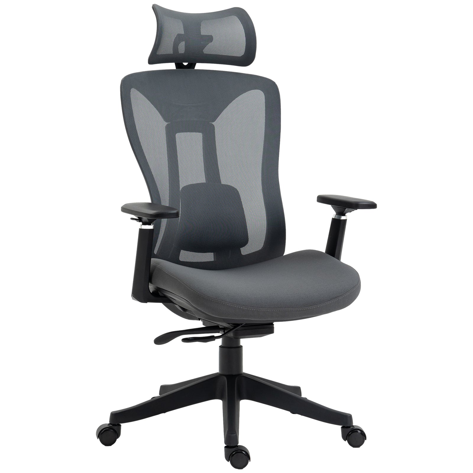 Mesh Office Chair, Ergonomic Desk Chair, Computer Chair with Adjustable Headrest and Lumbar Support, 135° Reclining Back and 3D Armrest for Home Office Study, Grey