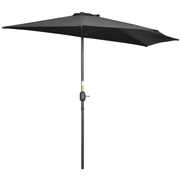 Outsunny 2.7m Balcony Half Parasol 5 Steel Ribs Construction Garden Outdoor Umbrella Black | Aosom UK