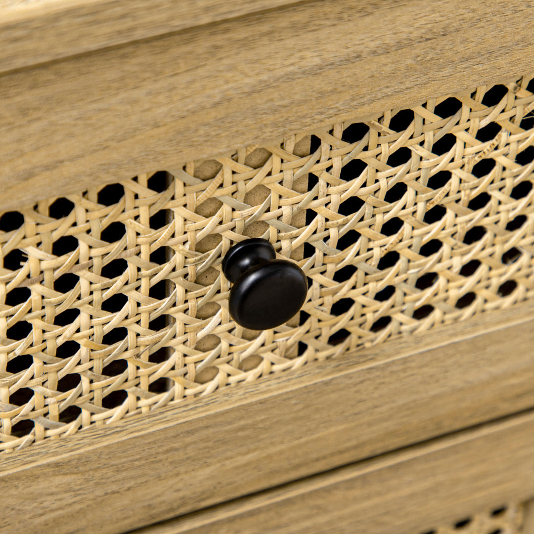 MCL Storage Cabinet, 4-Drawer Unit with Rattan Element for Bedroom, Living Room, 80cmx35cmx95cm, Wood Effect