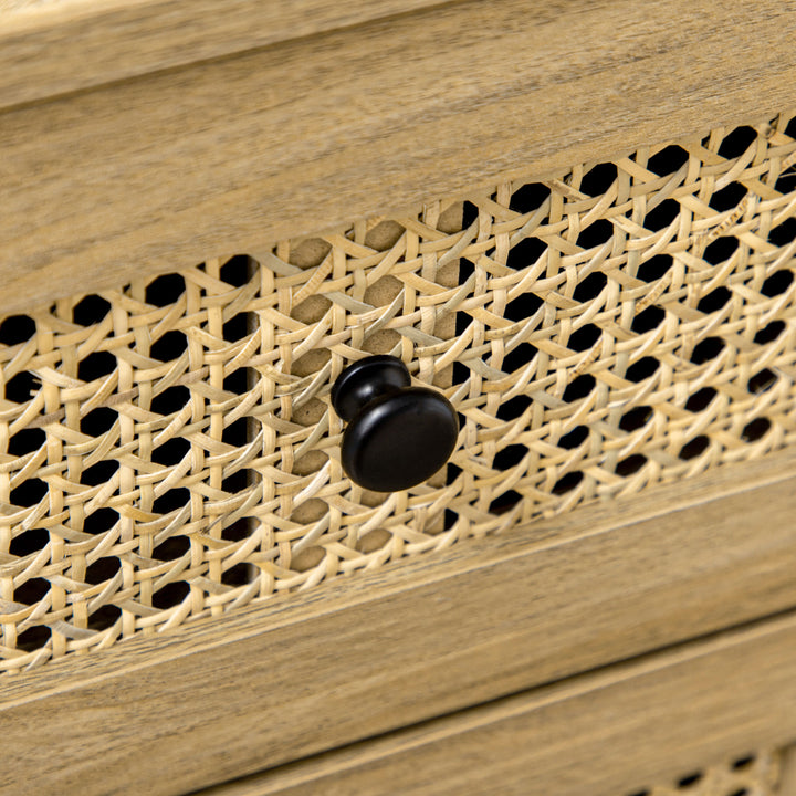 MCL Storage Cabinet, 4-Drawer Unit with Rattan Element for Bedroom, Living Room, 80cmx35cmx95cm, Wood Effect