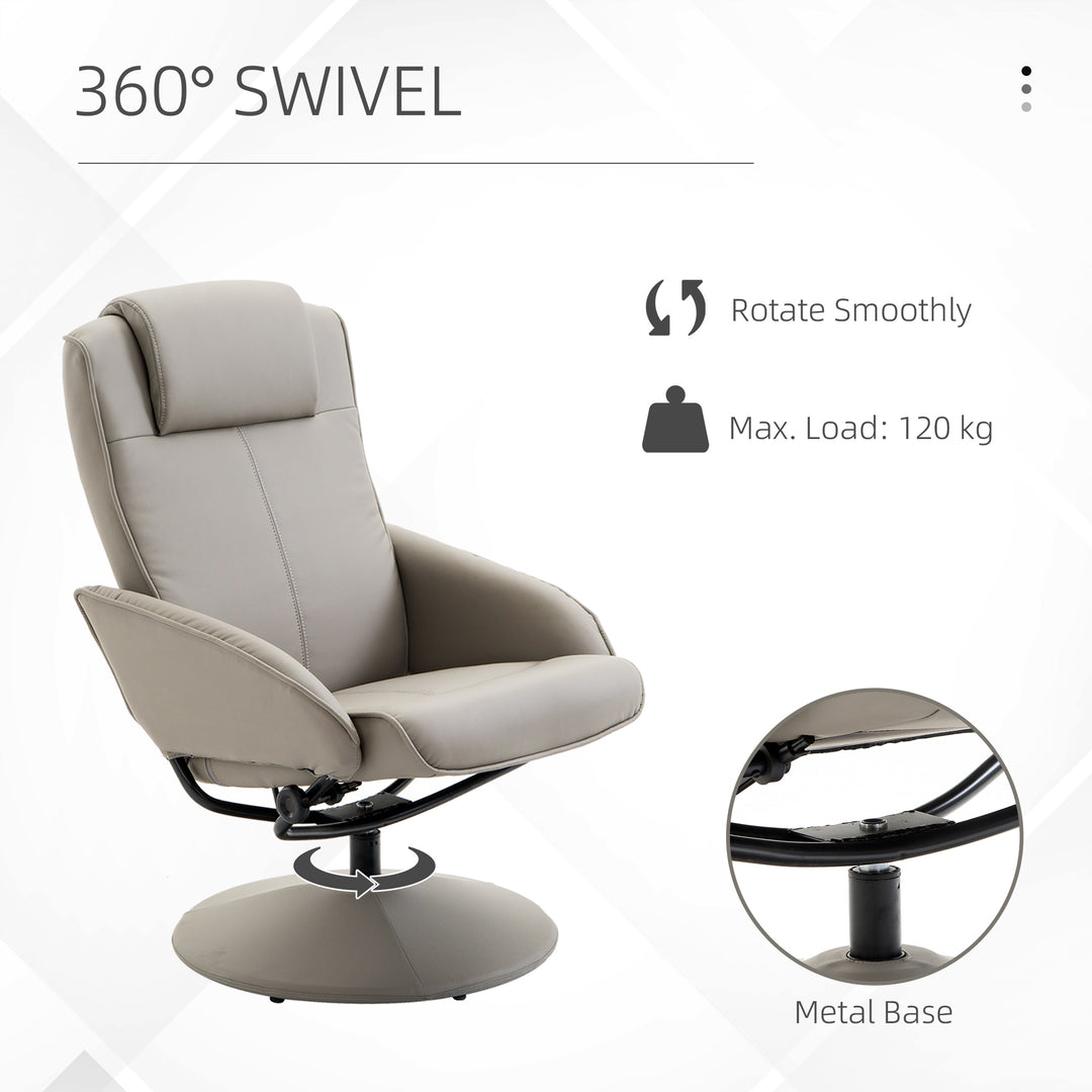 Recliner Chair and Footstool, Swivel PU Leather Upholstered Armchair with Footstool and Adjustable Backrest for Living Room, Bedroom, Grey
