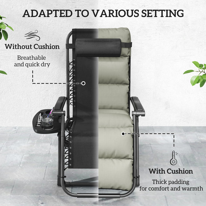 Set of Two Reclining Sun Loungers, with Cushion - Grey
