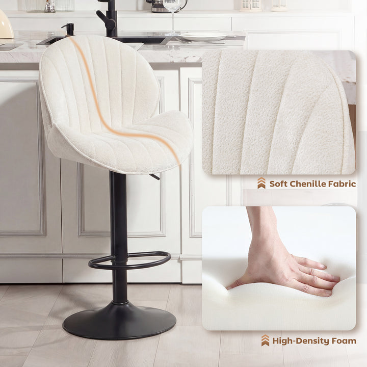 Bar Stools Set of 2, Swivel Barstools with Back, Adjustable Height and
