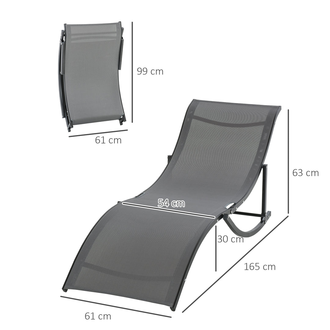 MCL Set of 2 S-shaped Foldable Lounge Chair Sun Lounger Reclining Outdoor Chair for Patio Beach Garden, Grey