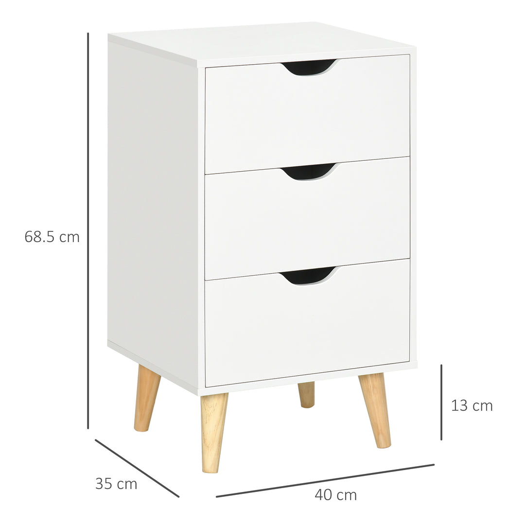 MCL Bedside Table, Bedside Cabinet with 3 Drawers, Side End Table with Pine Wood Legs for Bedroom Living Room, White