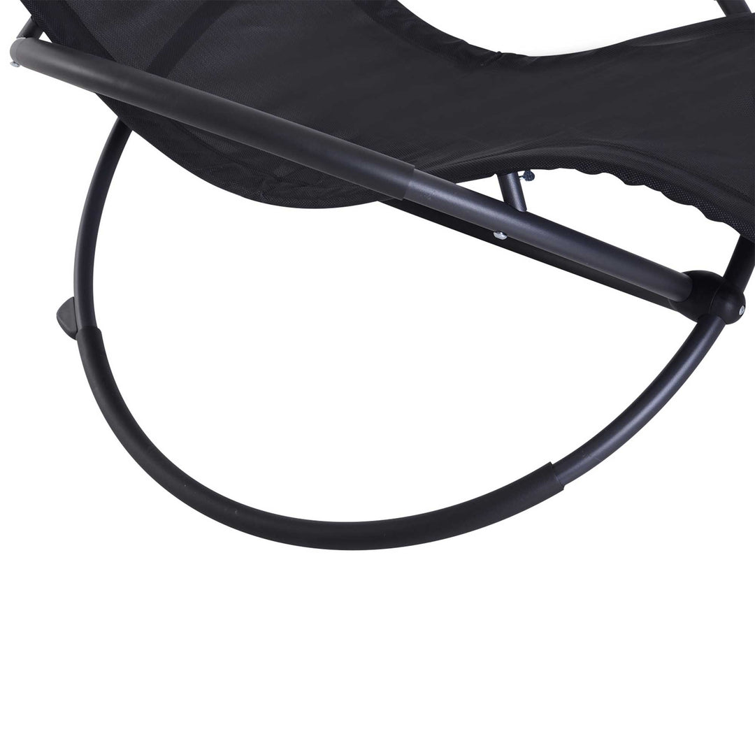 MCL Outdoor Orbital Lounger Zero Gravity Patio Chaise Foldable Rocking Chair w/ Pillow Black
