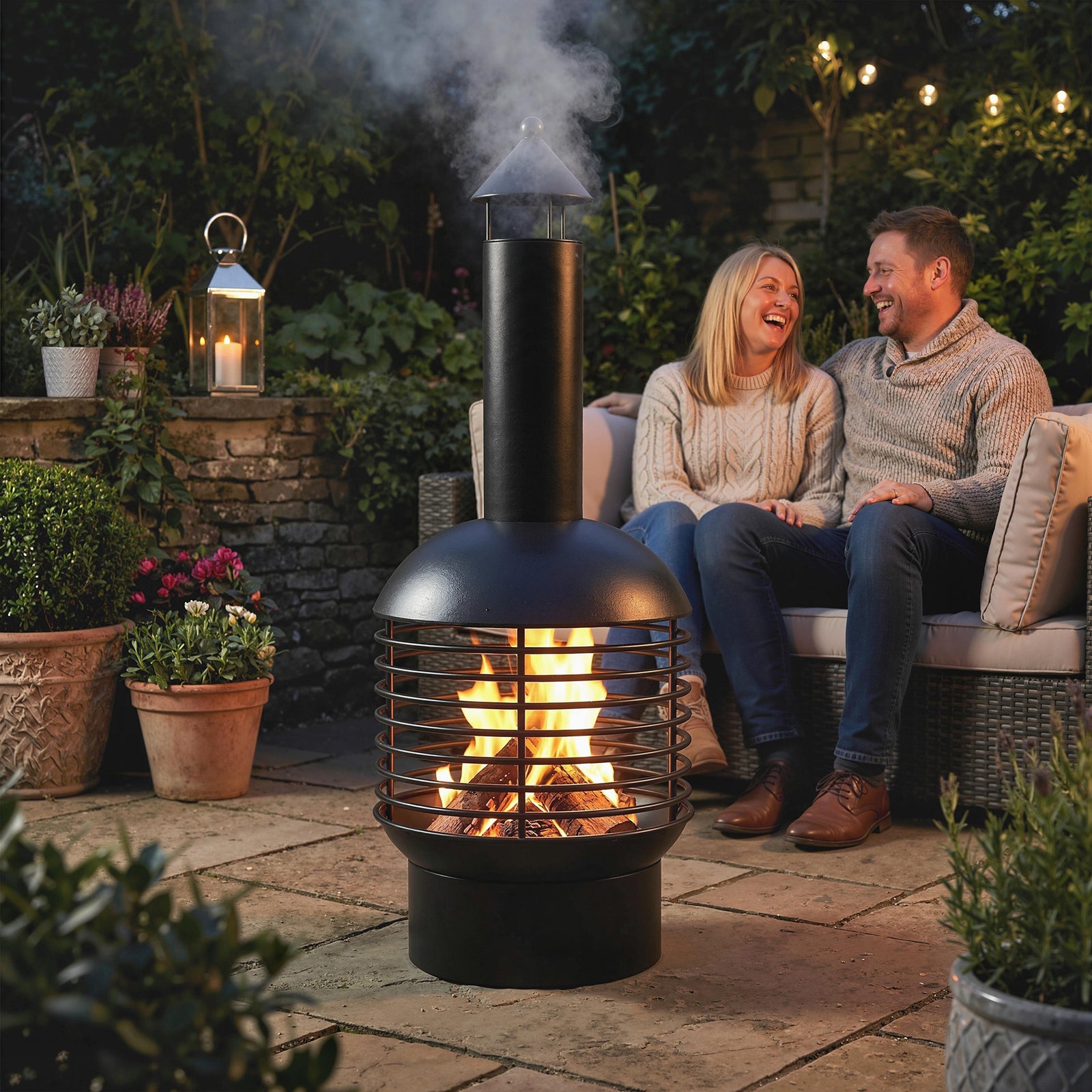 Chimney Fire Pit, Portable Wood Burning Firepit with Poker, Charcoal G