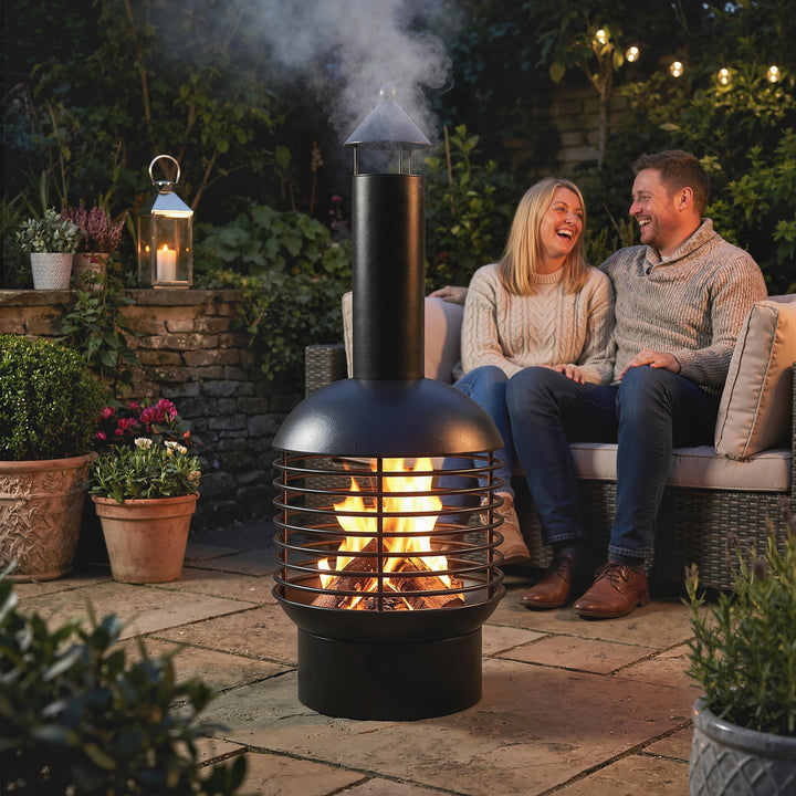 Chimney Fire Pit, Portable Wood Burning Firepit with Poker, Charcoal G