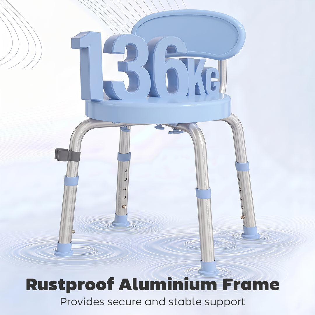 360° Swivel Shower Stool with Aluminium Frame, 5-Level Adjustable Heig
