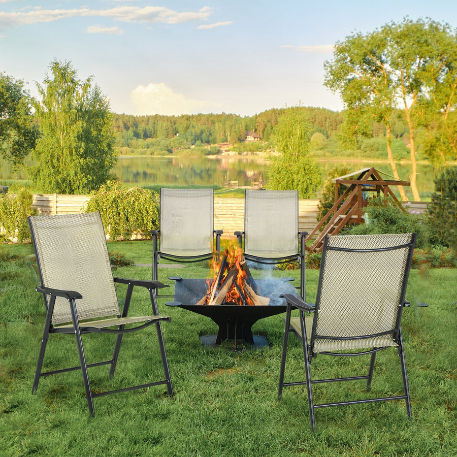 Set of Four Folding Garden Chairs - Beige