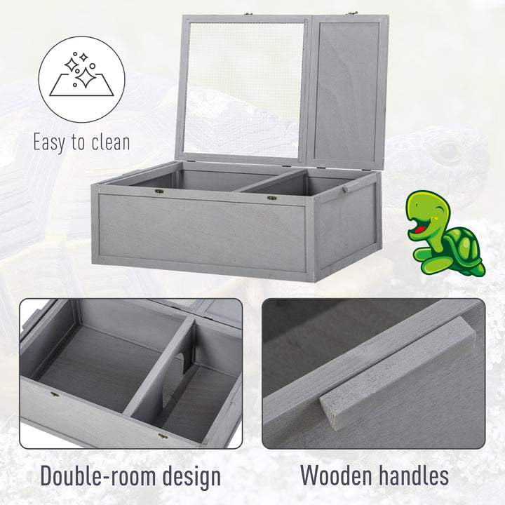 MCL 94 cm Wooden Tortoise House Turtle Habitat Small Reptile Cage Enclosure with Two Room Grey