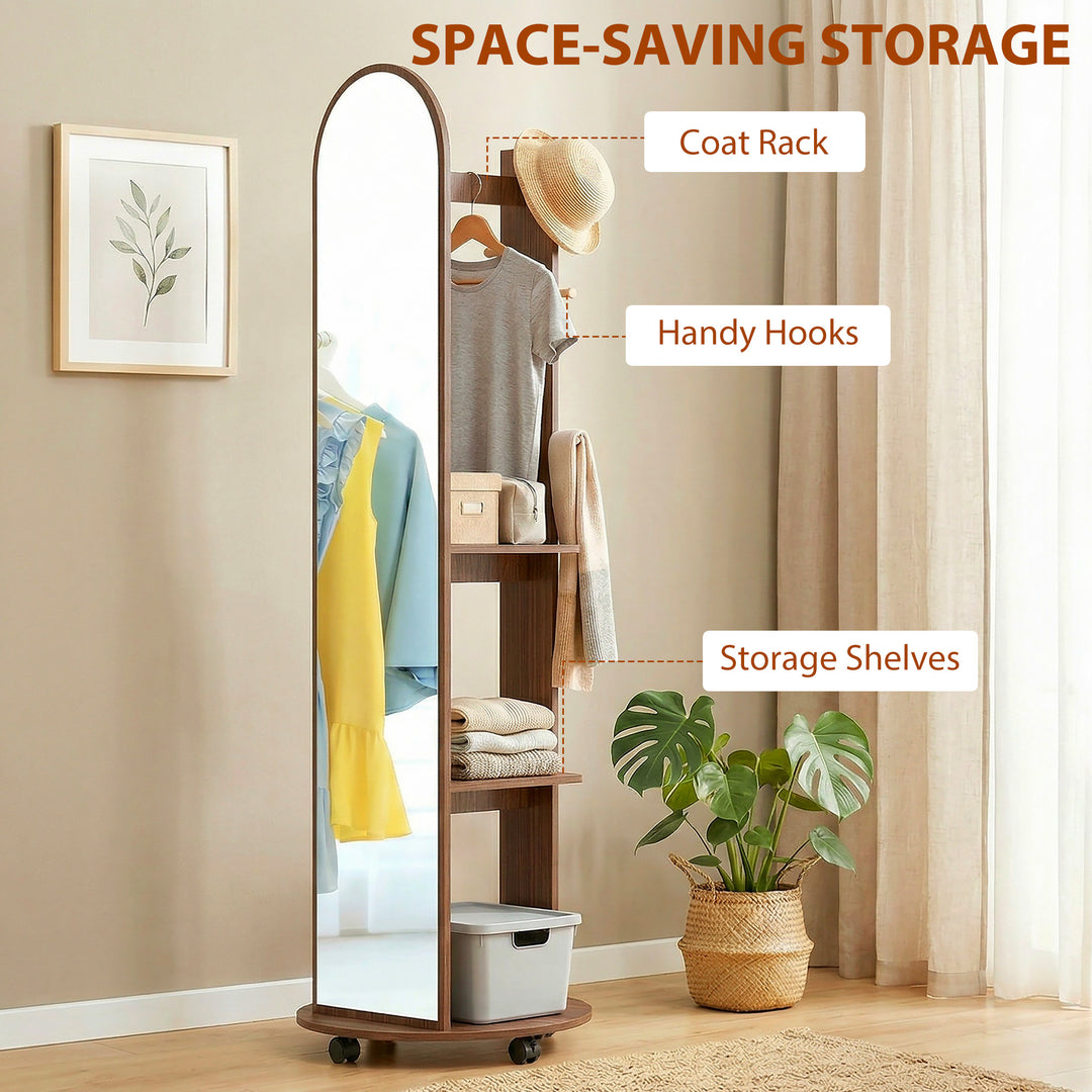 2-in-1 Full Length Mirror with Storage Shelves, Floor Mirror with 4 Wh