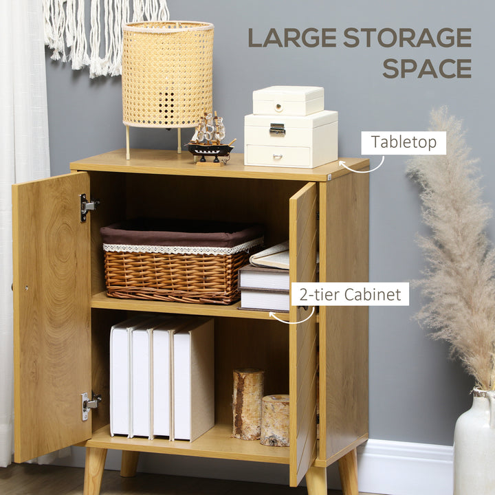 HOMCOM Vintage Storage Cabinet with Double Chevron Doors and Pine Wood Legs, Side Cabinet for Living Room, Kitchen, Bedroom