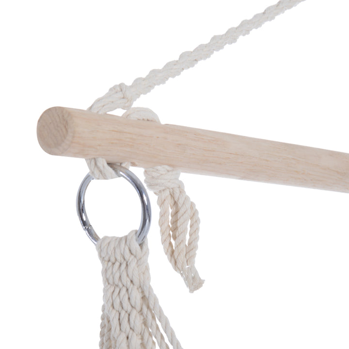 MCL Outdoor Hanging Rope Chair with Soft Padded Seat & Backrest, Garden Hammock Chair with Wooden Support Bar Cotton Cloth, Portable Garden Chair for Patio & Tree, Brown