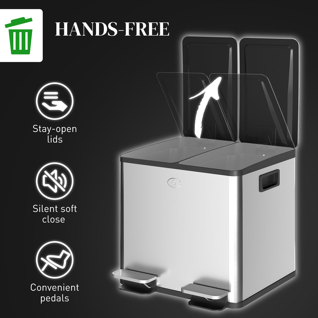 30L Dual Compartment Stainless Steel Bin, with Deodoriser Holders - Si