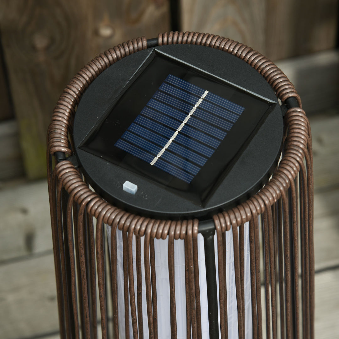 Patio Garden PE Rattan Solar Lights Woven Resin Wicker Lantern Auto On/Off Solar Powered Lights for Porch, Yard, Lawn, Courtyard, Indoor & Outdoor Brown