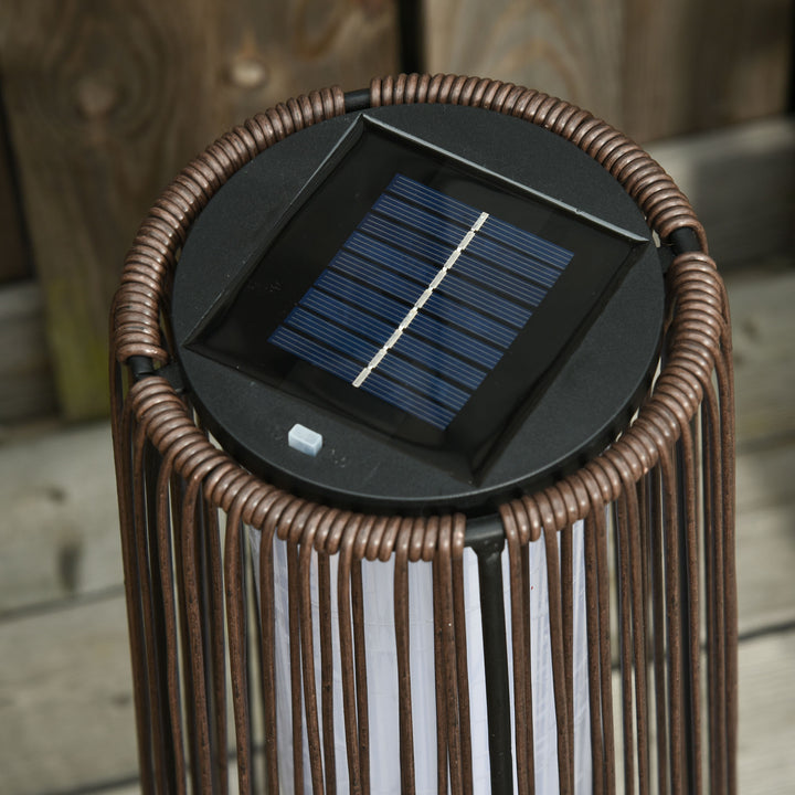 Patio Garden PE Rattan Solar Lights Woven Resin Wicker Lantern Auto On/Off Solar Powered Lights for Porch, Yard, Lawn, Courtyard, Indoor & Outdoor Brown