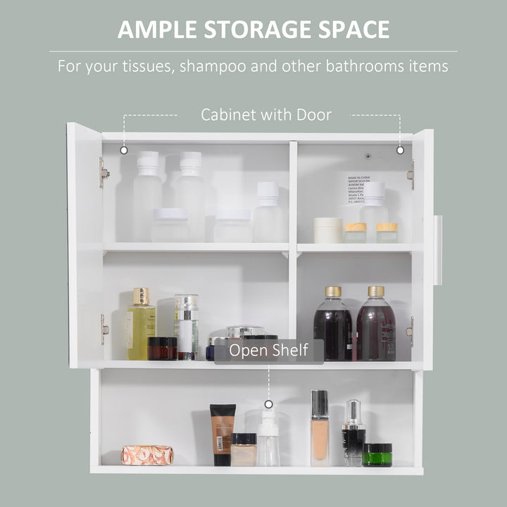 MCL Bathroom Mirror Cabinet, Wall Mounted Storage Cupboard Organizer with Double Doors and Adjustable Shelf, White