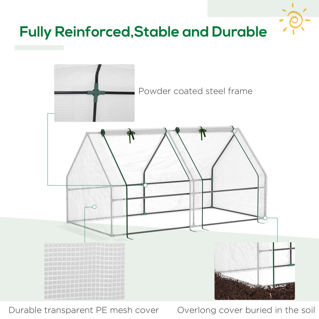 Mini Small Greenhouse with Steel Frame & PE Cover & Zipped Window Poly tunnel Steeple for Plants Vegetables, 180 x 90 x 90 cm, White