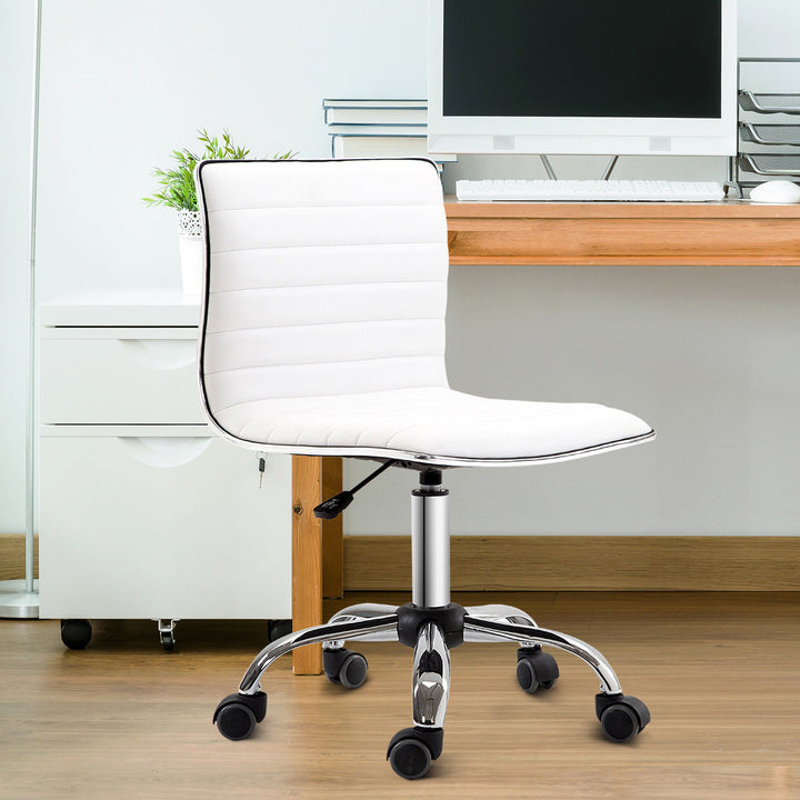 HOMCOM Adjustable Swivel Office Chair with Armless Mid-Back in PU Leather and Chrome Base - White | Aosom UK