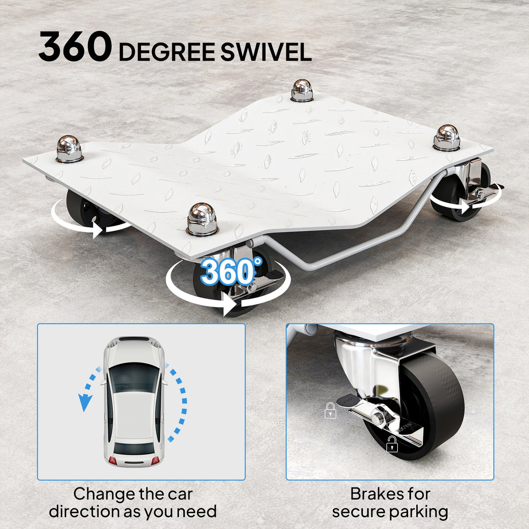 MCL Two-Piece Car Wheel Dolly with Swivel Casters, Non-Slip Metal Plates, 680kg Capacity, Grey