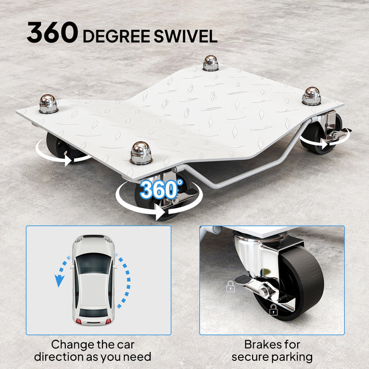 MCL Two-Piece Car Wheel Dolly with Swivel Casters, Non-Slip Metal Plates, 680kg Capacity, Grey