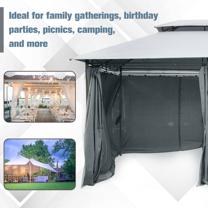 MCL 4m x 3(m)Garden Gazebo, Double Roof Outdoor Gazebo Canopy Shelter with Curtains, Solid Steel Frame for Lawn and Deck, Grey