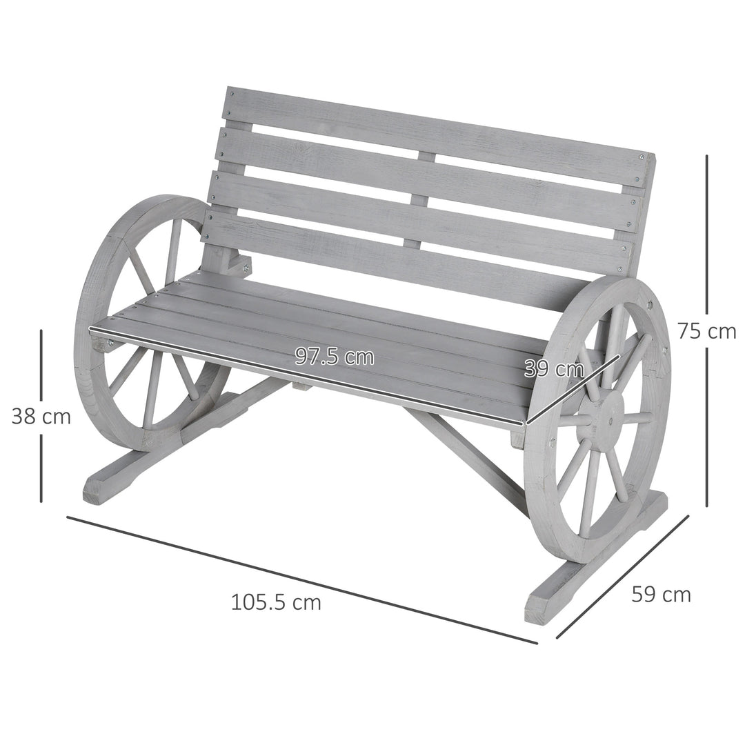 Wooden Cart Wagon Wheel 2 Seater Garden Bench Outdoor Garden Armrest Chair Rustic High Back Loveseat Grey