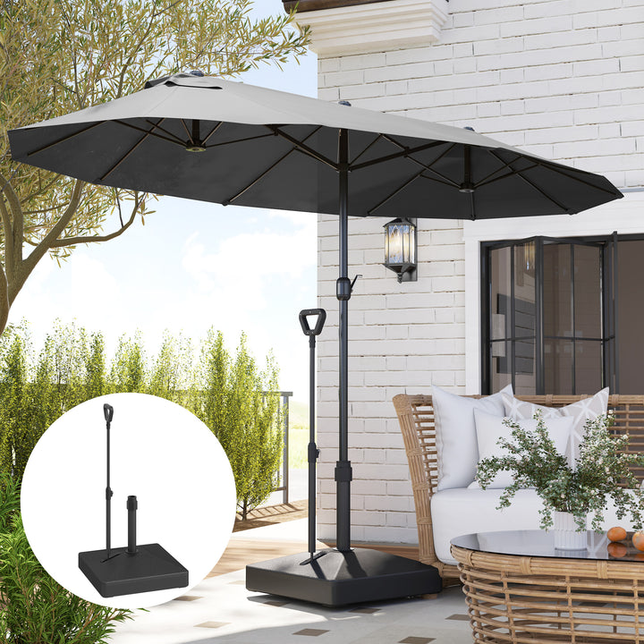 Outsunny Garden Parasol Base with Adjustable Wheels and Handle, Garden Sun Umbrella Base Parasol Stand, Filled Up to 55kg with Stand, 45kg with Water for 35, 38, 48 mm Poles, Black