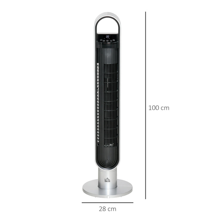 HOMCOM Oscillating Tower Fan for Bedroom with Anion, 3 Speed, 12h Timer, LED Sensor Panel, Remote Controller, 39", Silver