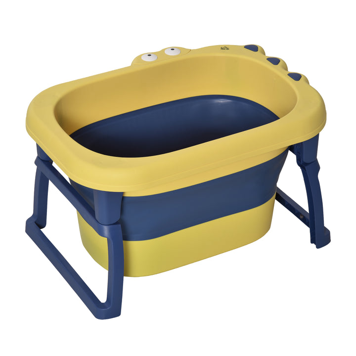 HOMCOM Crocodile Cove: Collapsible Baby Bath with Non-Slip Seat, Portable Design, Sunny Yellow | Aosom UK